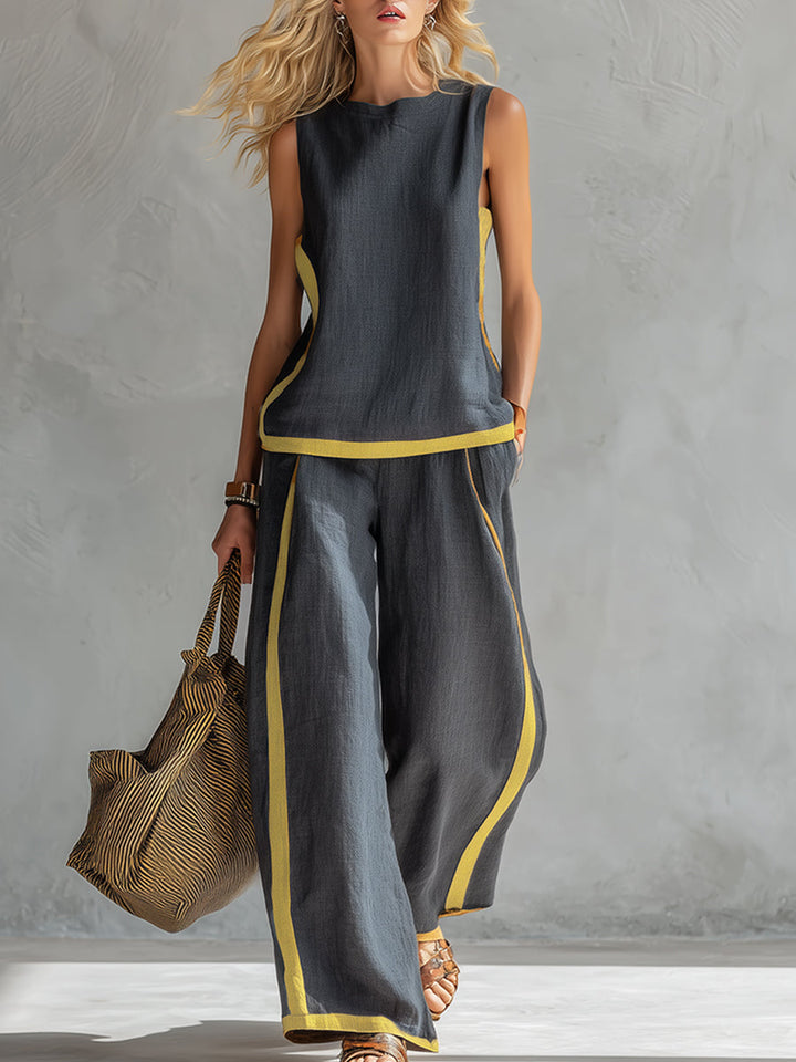 Marlene | Elegancki Dwuczęściowy Letni Zestaw z Szerokimi Nogawkami