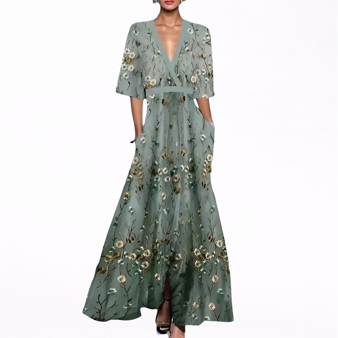 Valentina | Elegancka Sukienka Maxi z Głębokim Dekoltem
