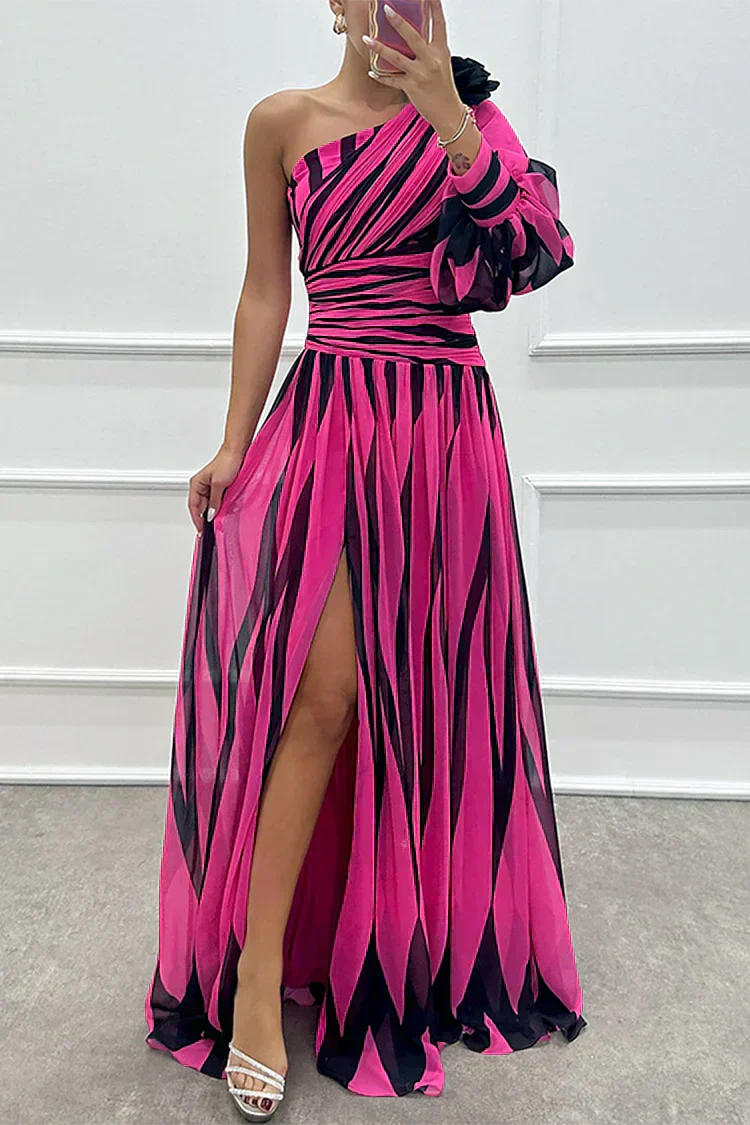 Hazel™ | Elegancka Sukienka Maxi w Paski z Jednym Ramiączkiem