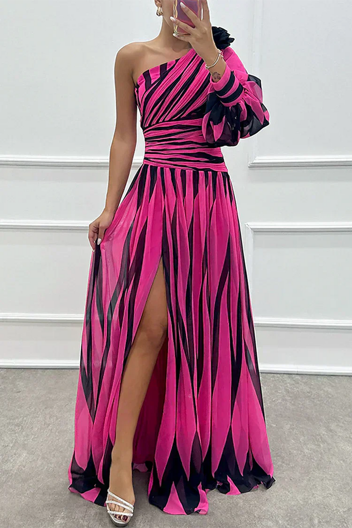 Hazel™ | Elegancka Sukienka Maxi w Paski z Jednym Ramiączkiem