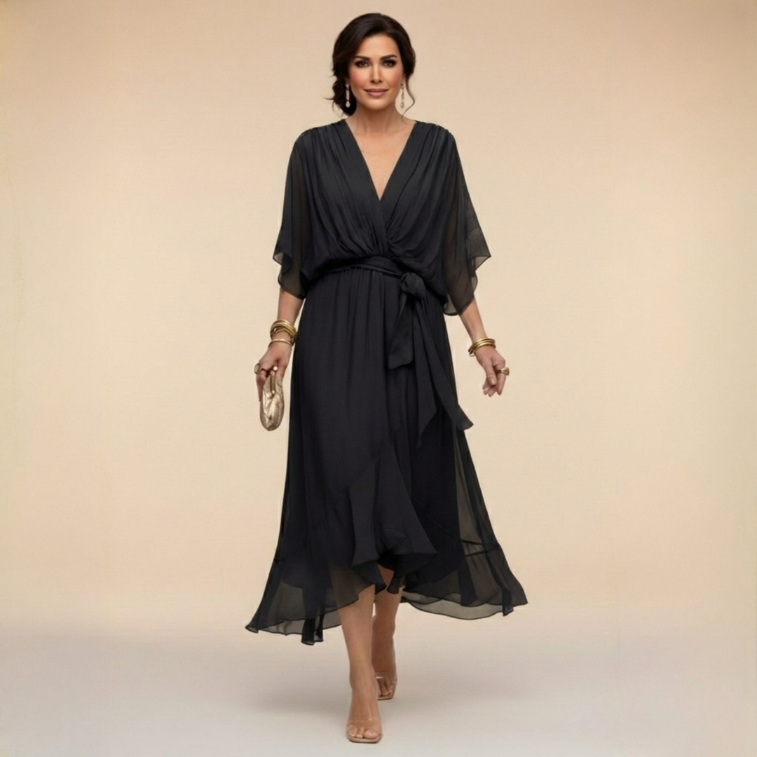 Monica | Sukienka z szyfonu z dekoltem w serek