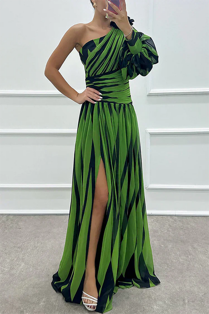 Hazel™ | Elegancka Sukienka Maxi w Paski z Jednym Ramiączkiem