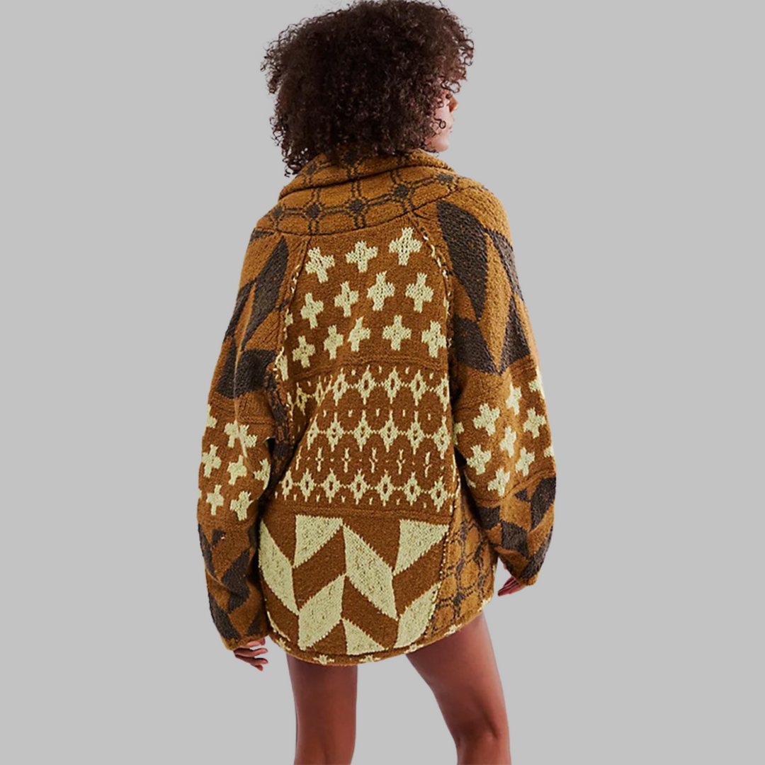 Alessandra – Kardigan vintage oversize z kołnierzykiem i guzikami