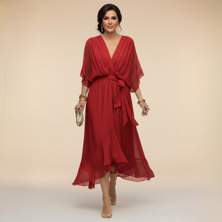 Monica | Sukienka z szyfonu z dekoltem w serek