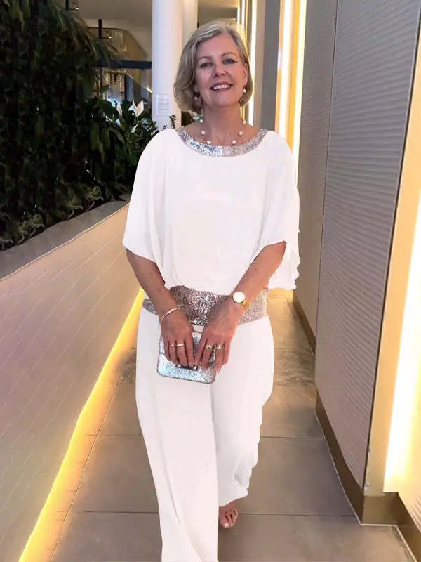 Mireya | Elegancki Zestaw Wieczorowy z Szerokimi Nogawkami