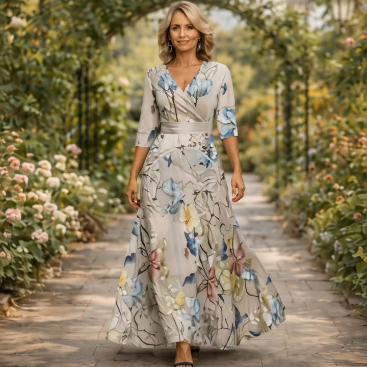 Fleur™ - Elegancka Sukienka Kwiatowa z Dekoltem w Serek