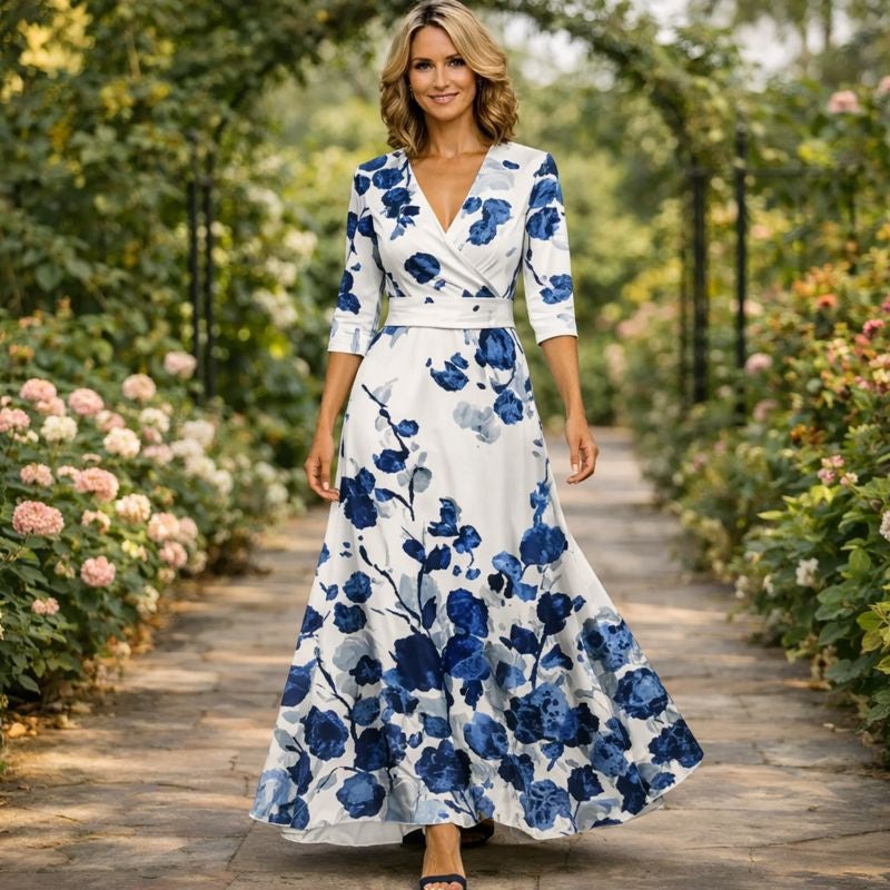Fleur™ - Elegancka Sukienka Kwiatowa z Dekoltem w Serek