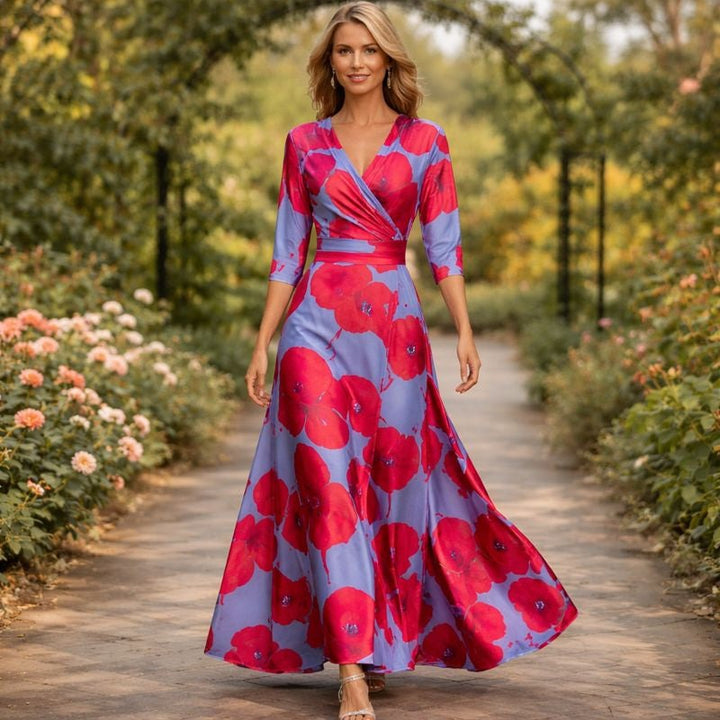 Fleur™ - Elegancka Sukienka Kwiatowa z Dekoltem w Serek