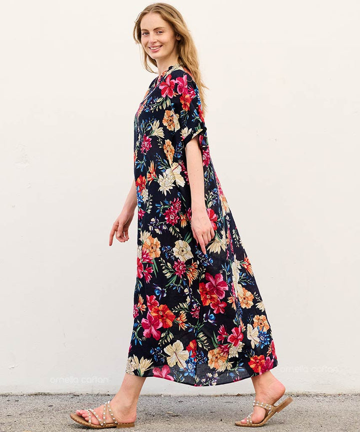 Rina - Sukienka typu kaftan z kieszeniami do noszenia na co dzień