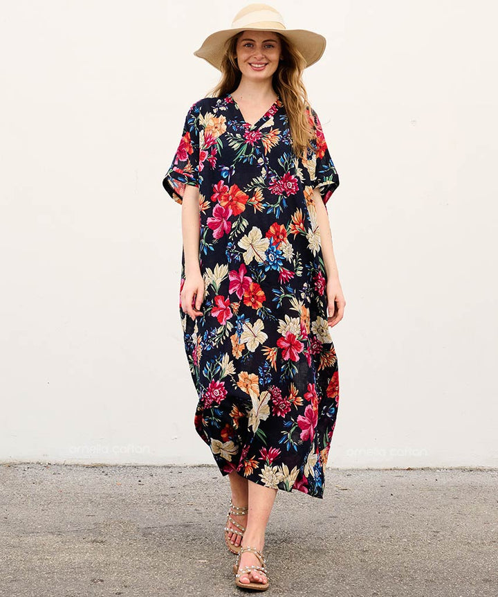 Rina - Sukienka typu kaftan z kieszeniami do noszenia na co dzień