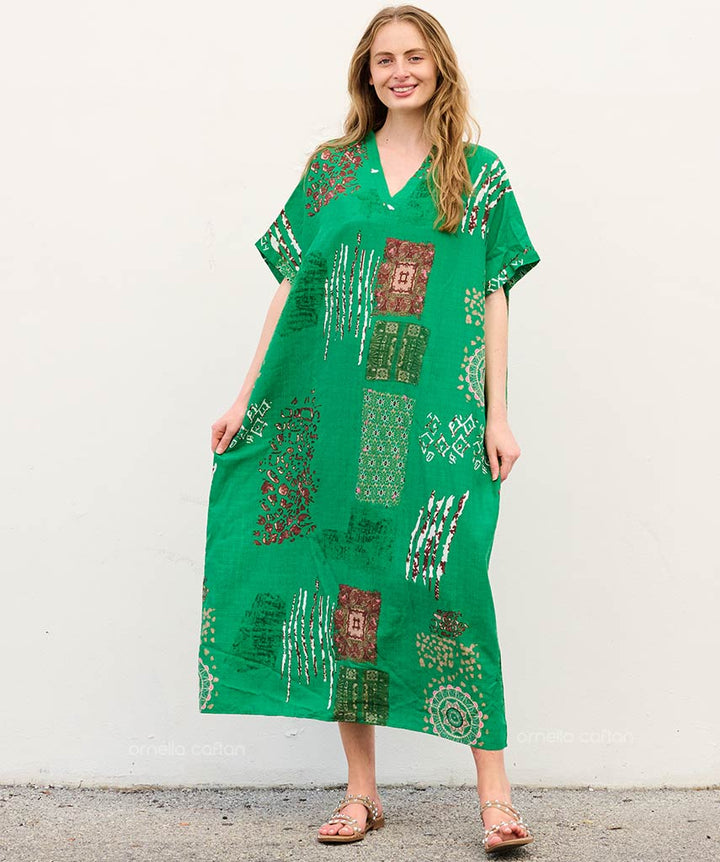 Mira - Sukienka typu kaftan z kieszeniami do noszenia na co dzień
