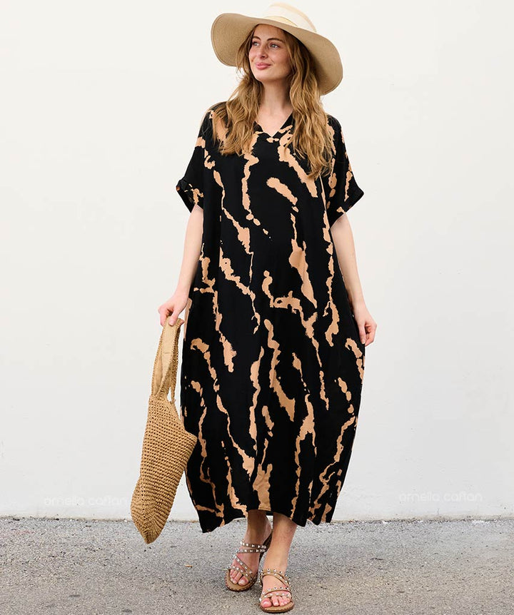 Sela - Sukienka typu kaftan z kieszeniami do noszenia na co dzień
