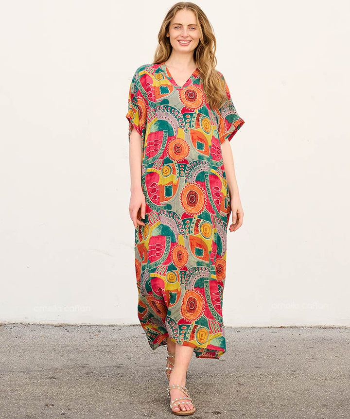 Zira - Sukienka typu kaftan z kieszeniami do noszenia na co dzień