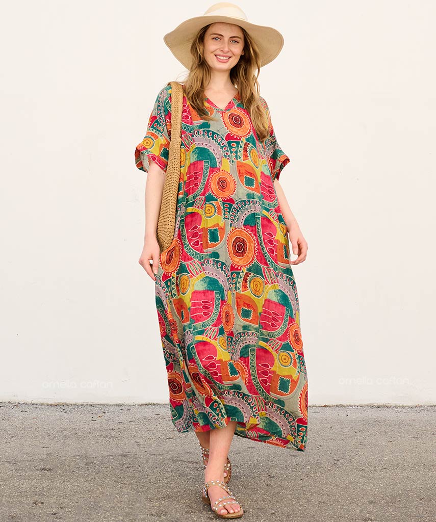 Zira - Sukienka typu kaftan z kieszeniami do noszenia na co dzień