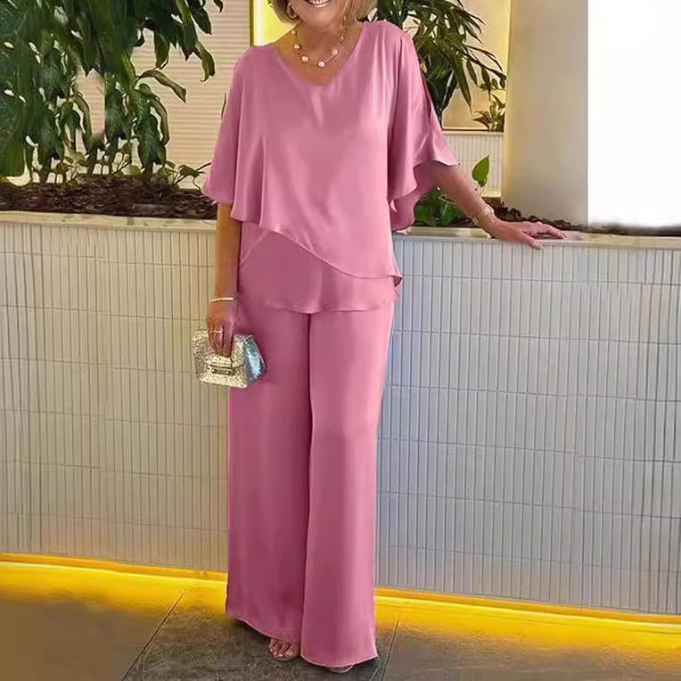 Martha | Elegancki Zestaw z Szerokimi Nogawkami.