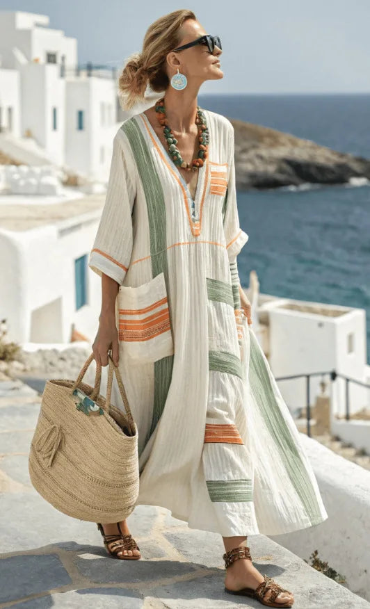 Kathleen | Elegancka Letnia Sukienka Maxi o Luźnym Kroju