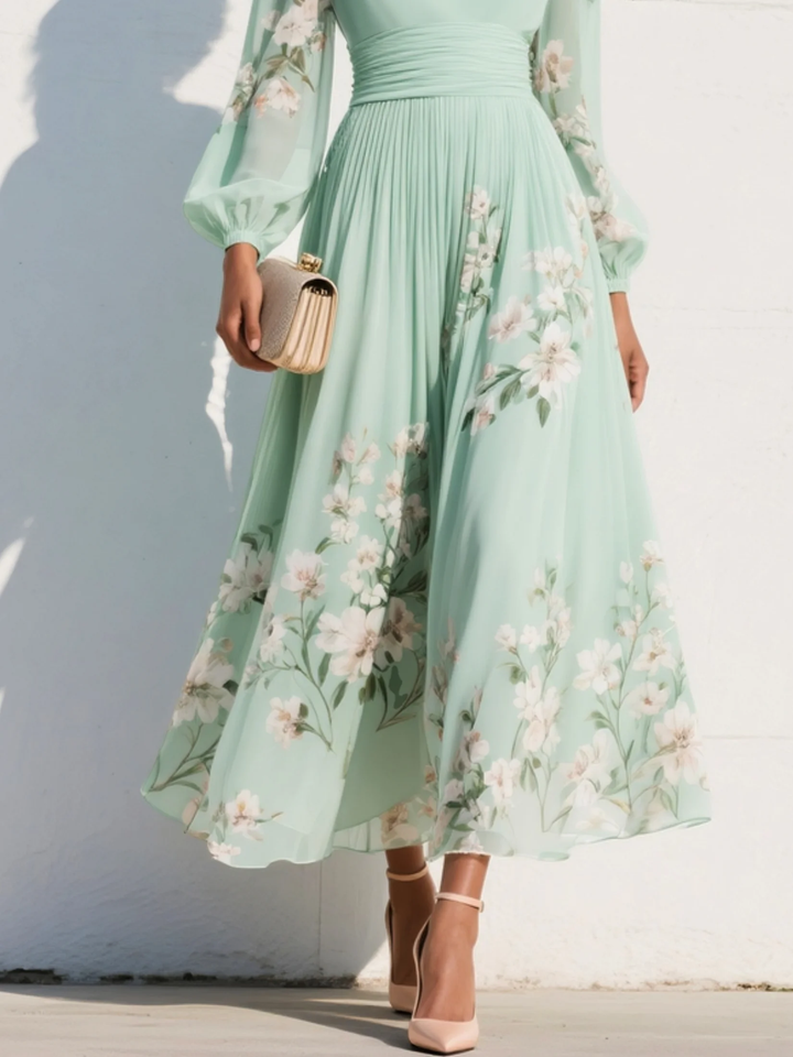 Suzanne | Elegancka Kwiatowa Sukienka Maxi z Faldami