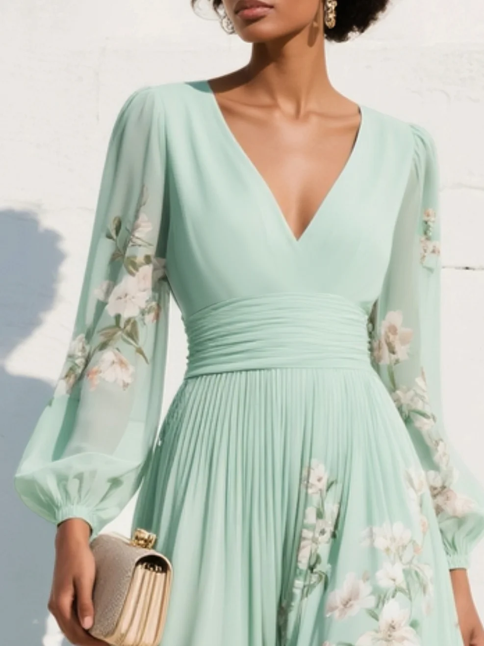 Suzanne | Elegancka Kwiatowa Sukienka Maxi z Faldami