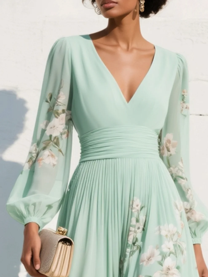 Suzanne | Elegancka Kwiatowa Sukienka Maxi z Faldami