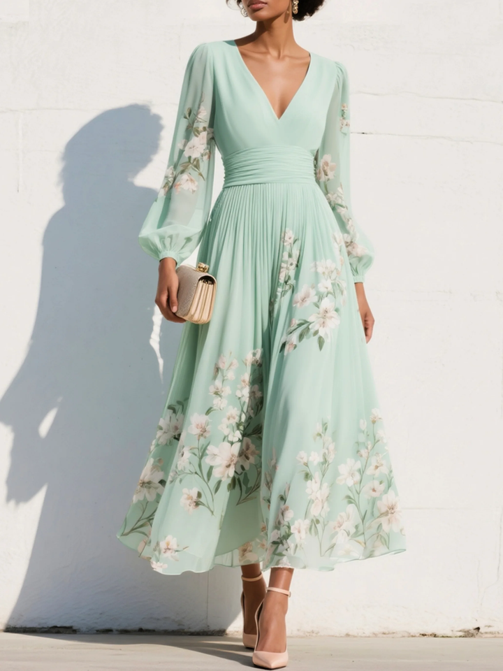 Suzanne | Elegancka Kwiatowa Sukienka Maxi z Faldami