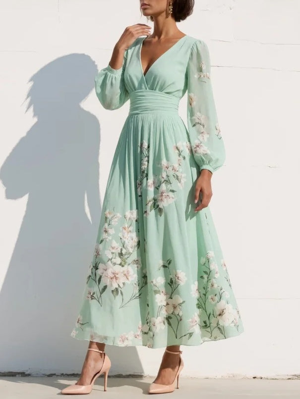 Suzanne | Elegancka Kwiatowa Sukienka Maxi z Faldami