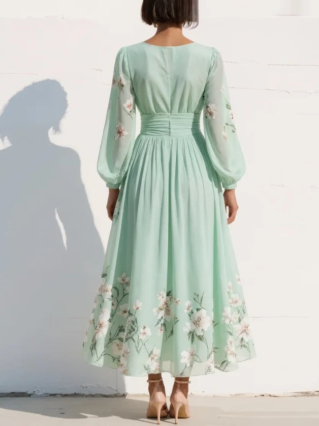 Suzanne | Elegancka Kwiatowa Sukienka Maxi z Faldami