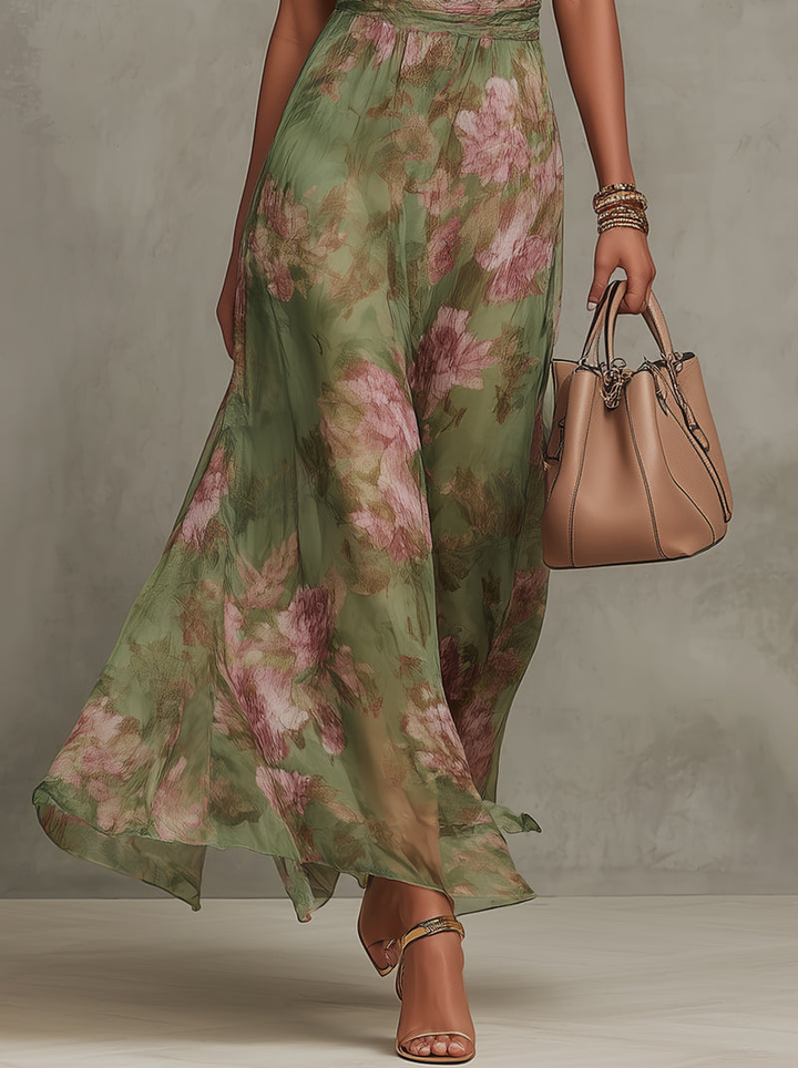 Serena | Elegancka Kwiatowa Sukienka Maxi z Chiffonu na Ramiączkach