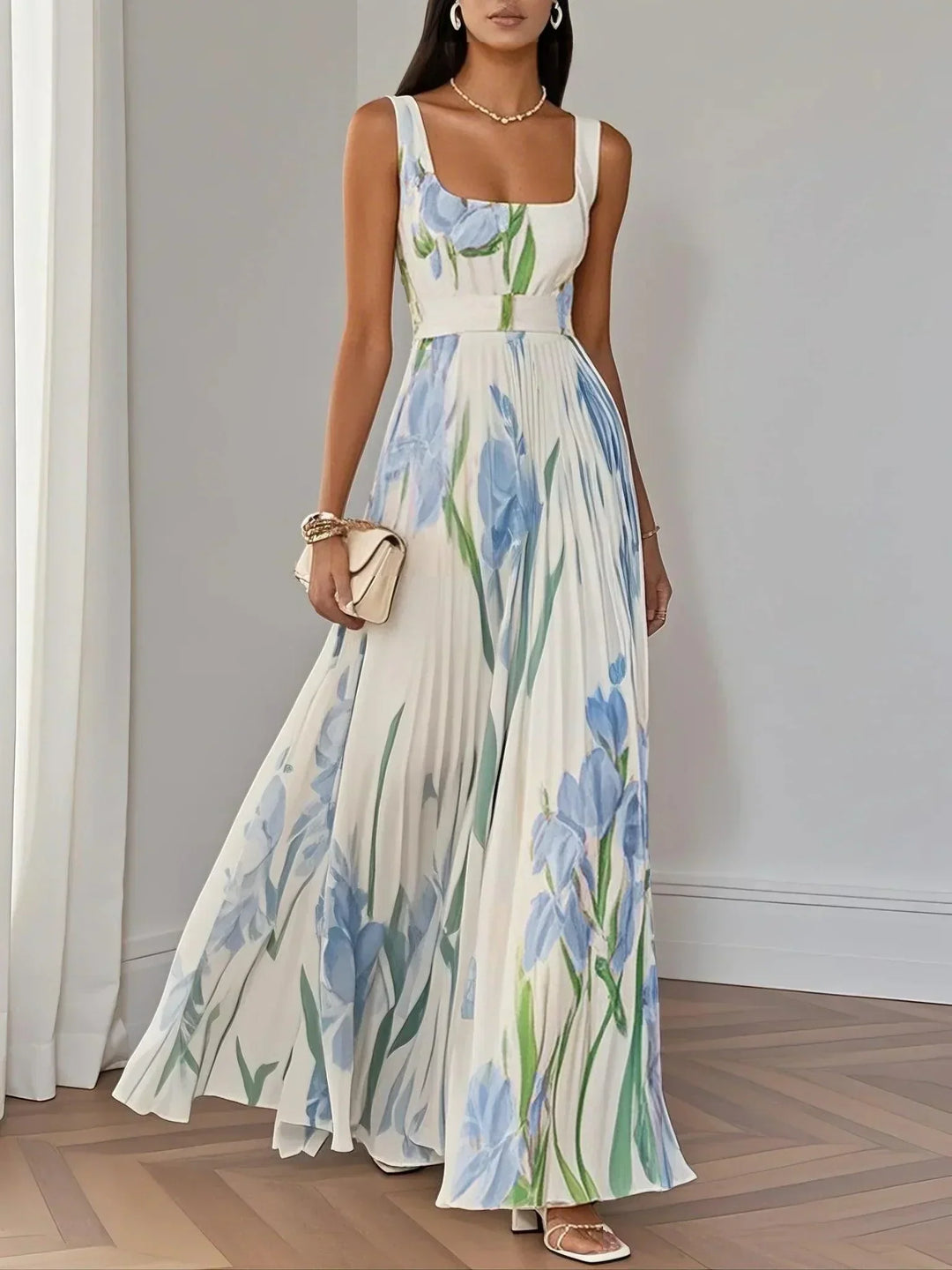 Yara™ - Sukienka Maxi z Plisowanego Chiffonu
