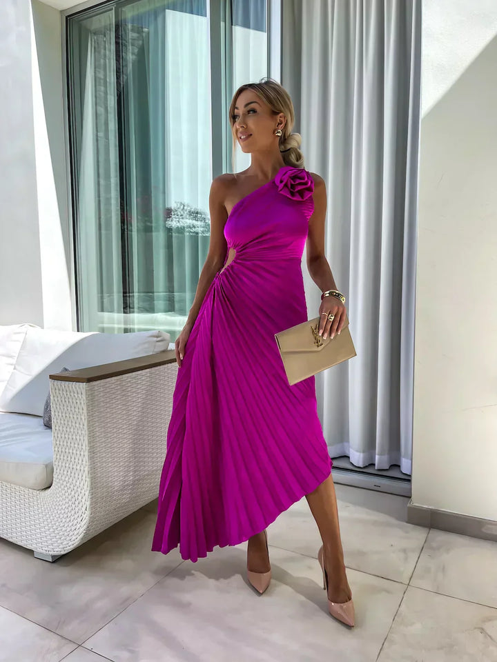 Eya™ | Elegancka Sukienka Maxi Kwiatowa na Jedno Ramię