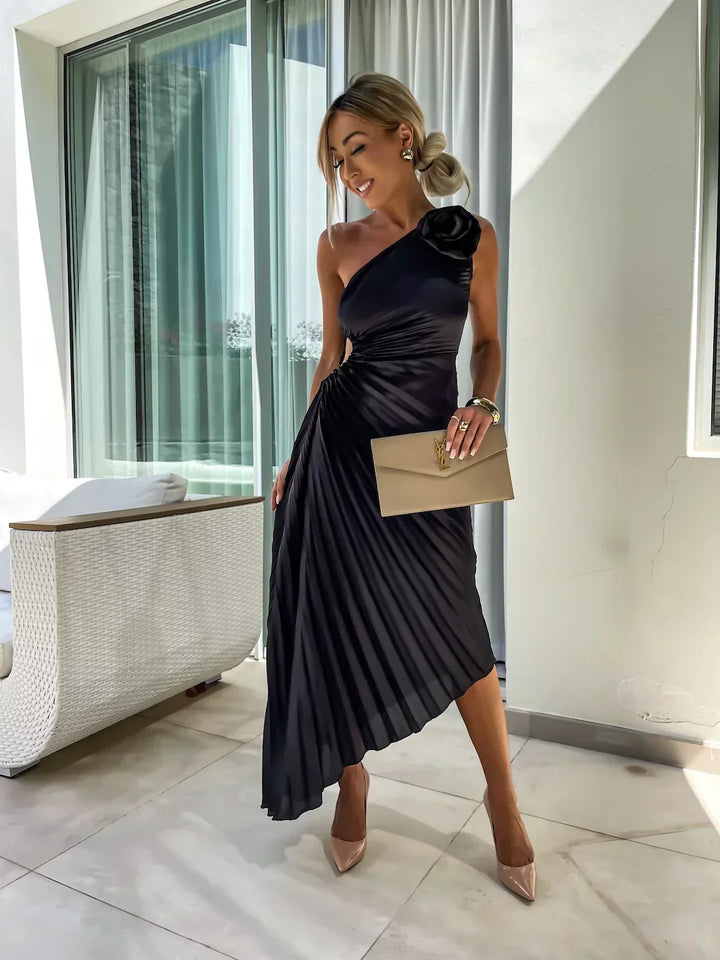 Eya™ | Elegancka Sukienka Maxi Kwiatowa na Jedno Ramię