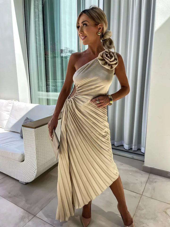 Eya™ | Elegancka Sukienka Maxi Kwiatowa na Jedno Ramię