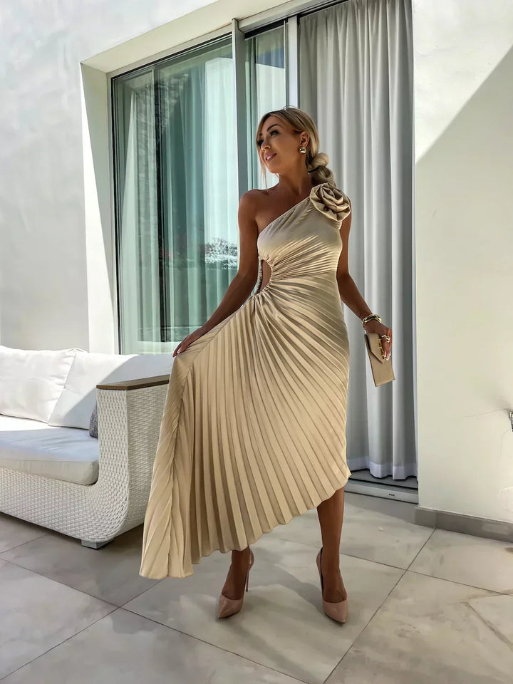 Eya™ | Elegancka Sukienka Maxi Kwiatowa na Jedno Ramię